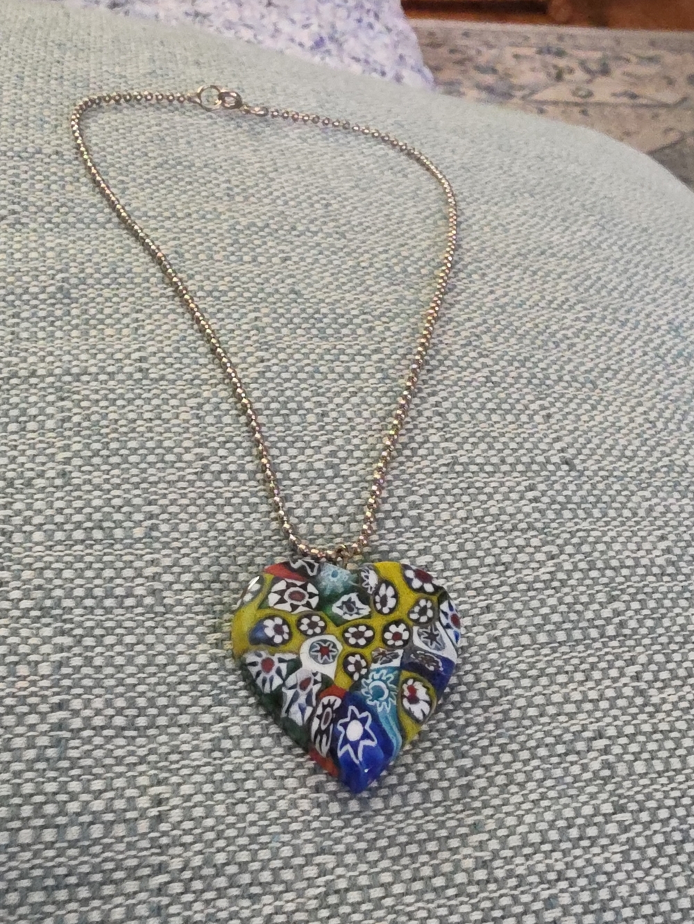 Heart Pendant Millefiori Glass Necklace - Multicolor